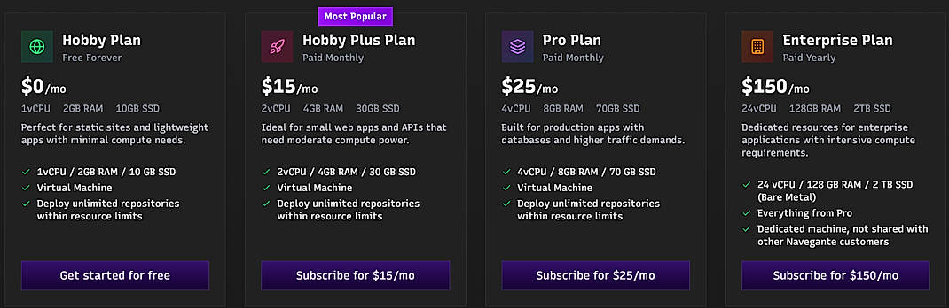 Pricing screenshot