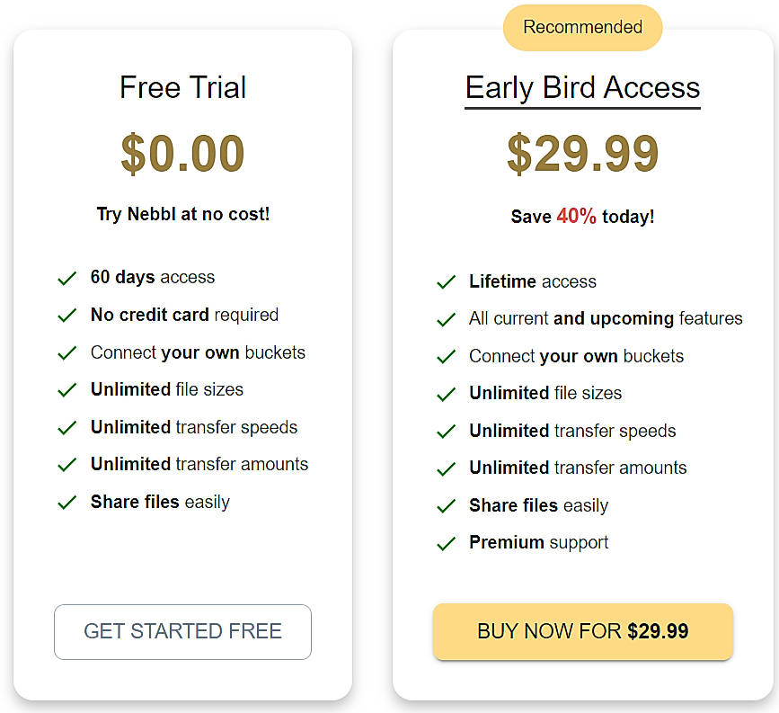 Pricing screenshot