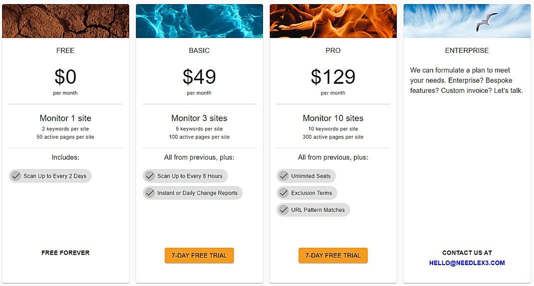 Pricing screenshot