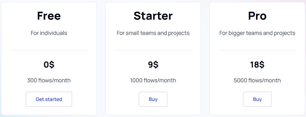 Pricing screenshot