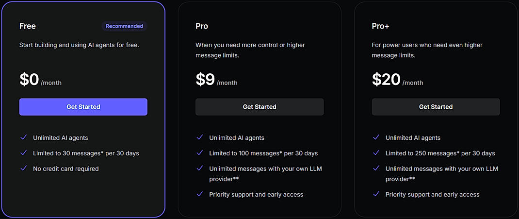 Pricing screenshot