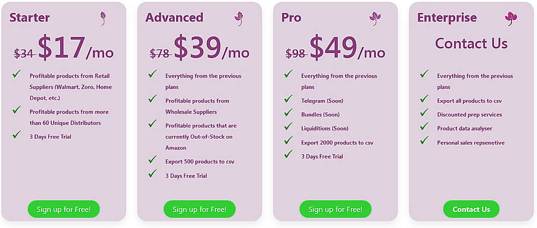 Pricing screenshot