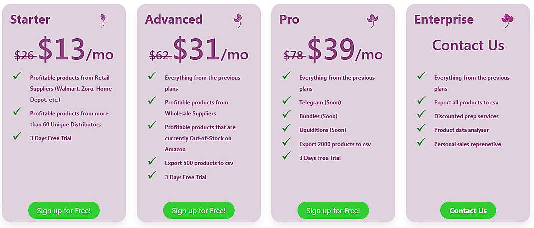 Pricing screenshot