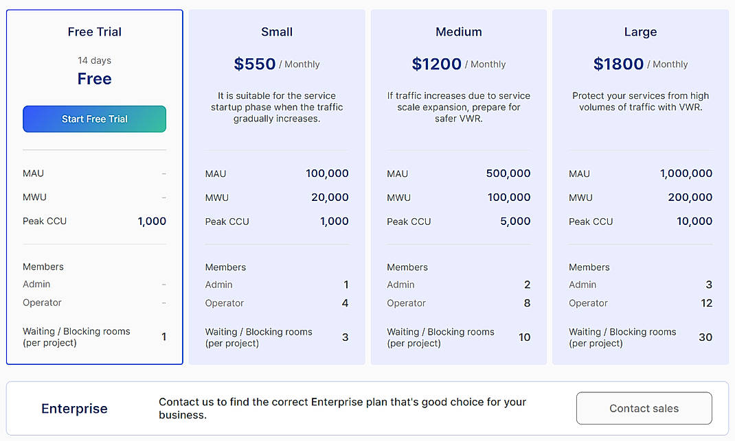 Pricing screenshot