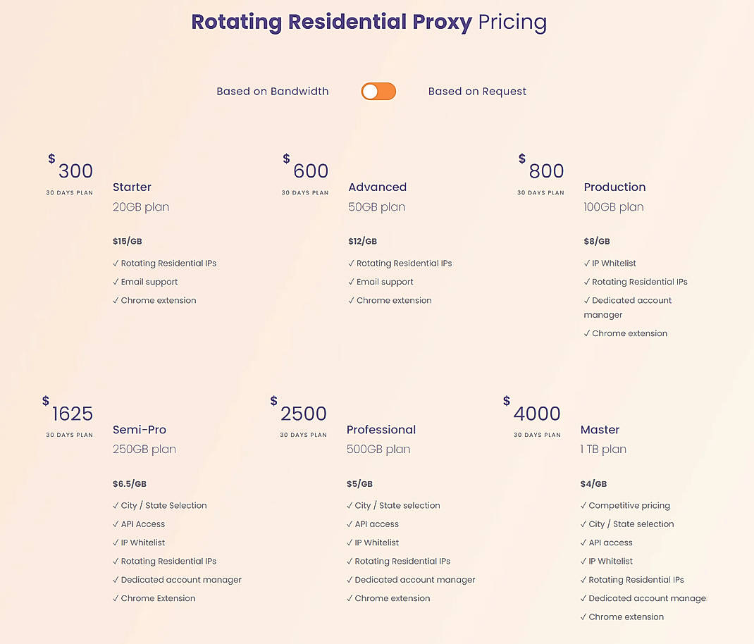 Pricing screenshot