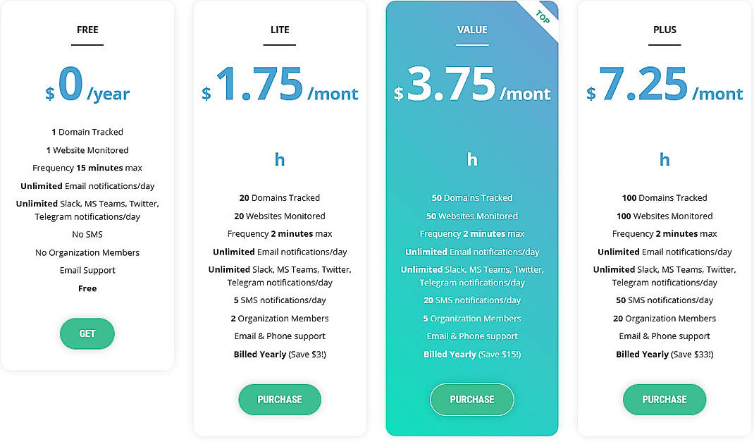 Pricing screenshot