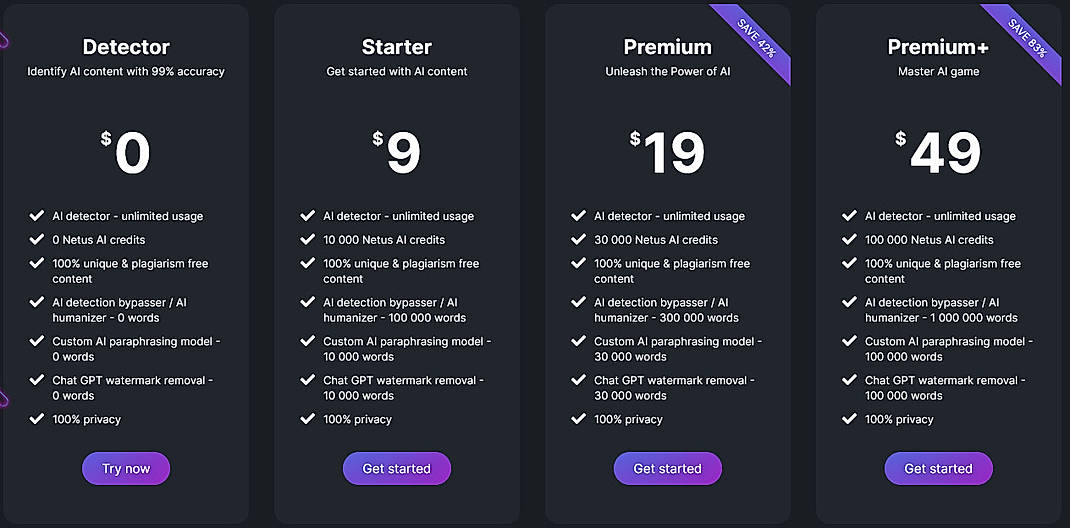 Pricing screenshot