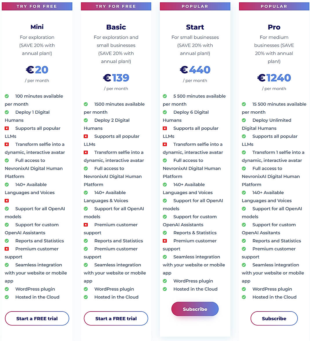Pricing screenshot