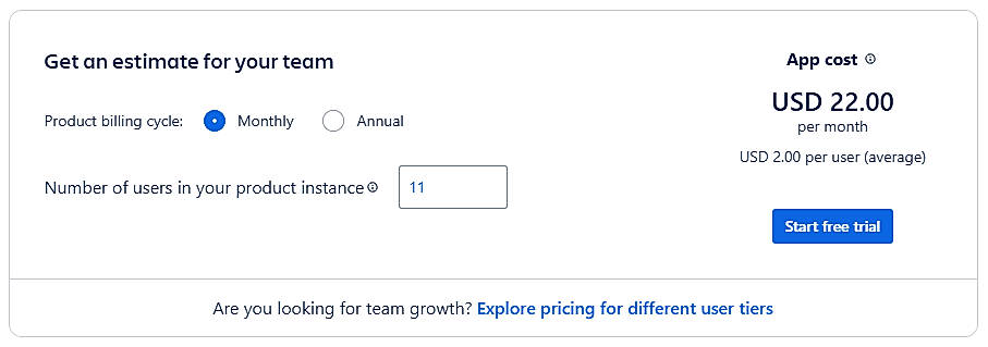 Pricing screenshot