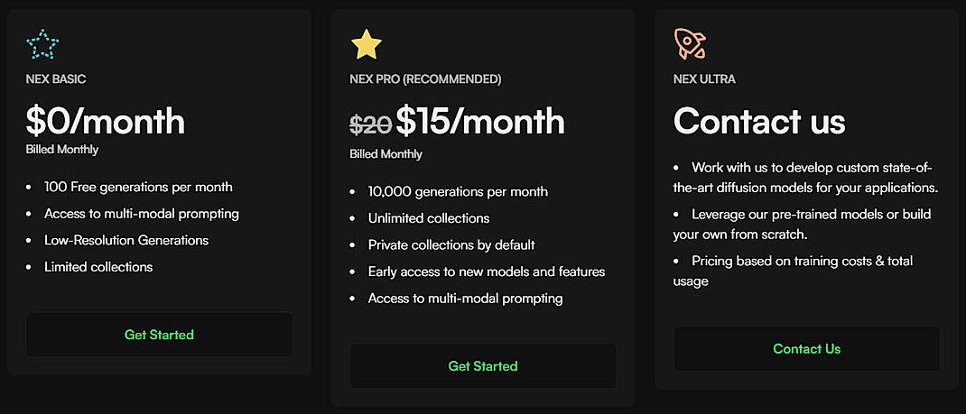 Pricing screenshot
