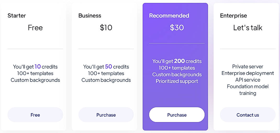 Pricing screenshot