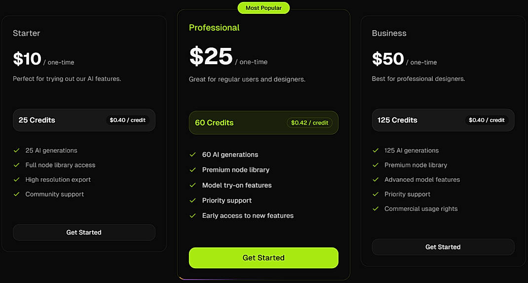 Pricing screenshot