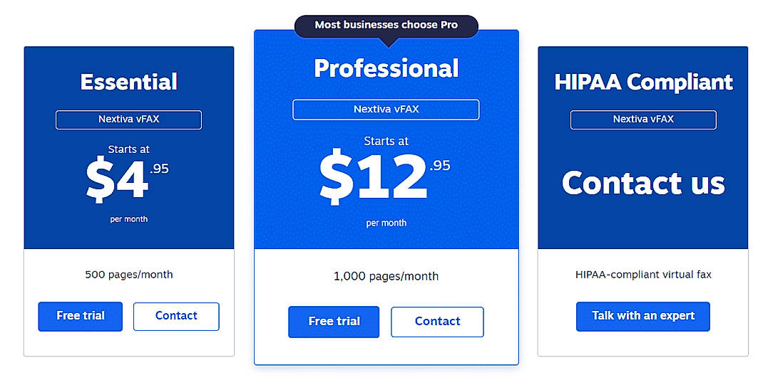 Pricing screenshot