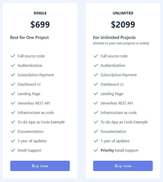 Pricing screenshot