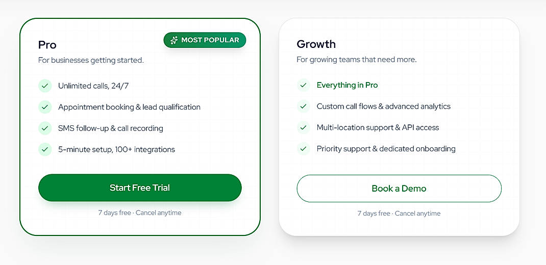 Pricing screenshot