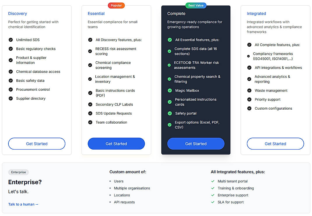 Pricing screenshot
