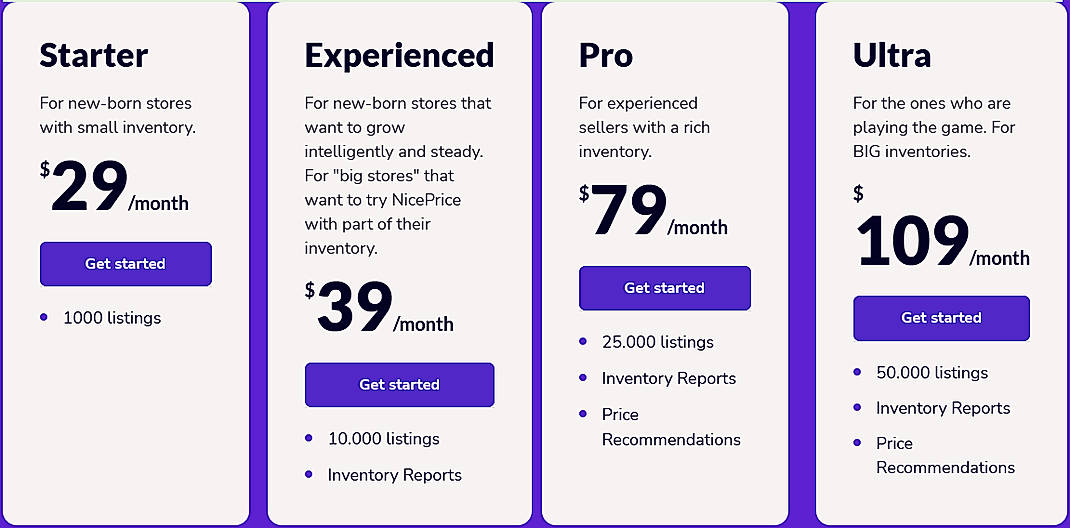 Pricing screenshot