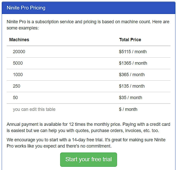 Pricing screenshot