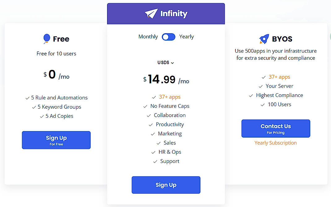 Pricing screenshot