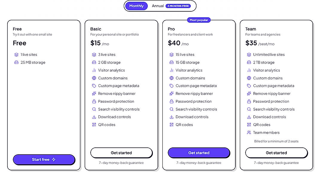 Pricing screenshot