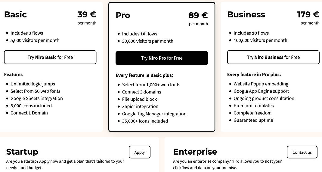 Pricing screenshot