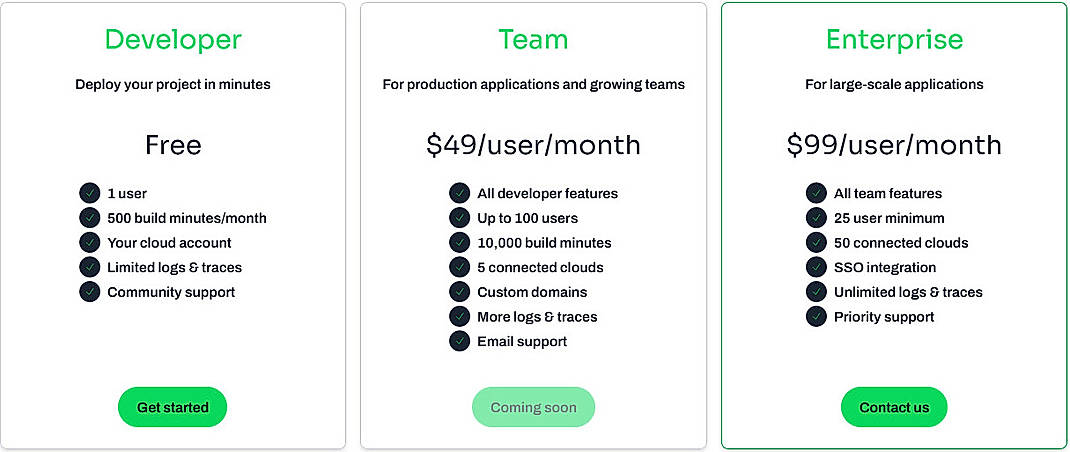 Pricing screenshot