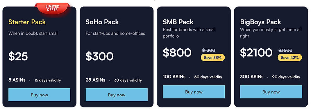 Pricing screenshot