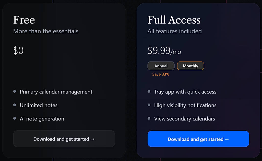 Pricing screenshot
