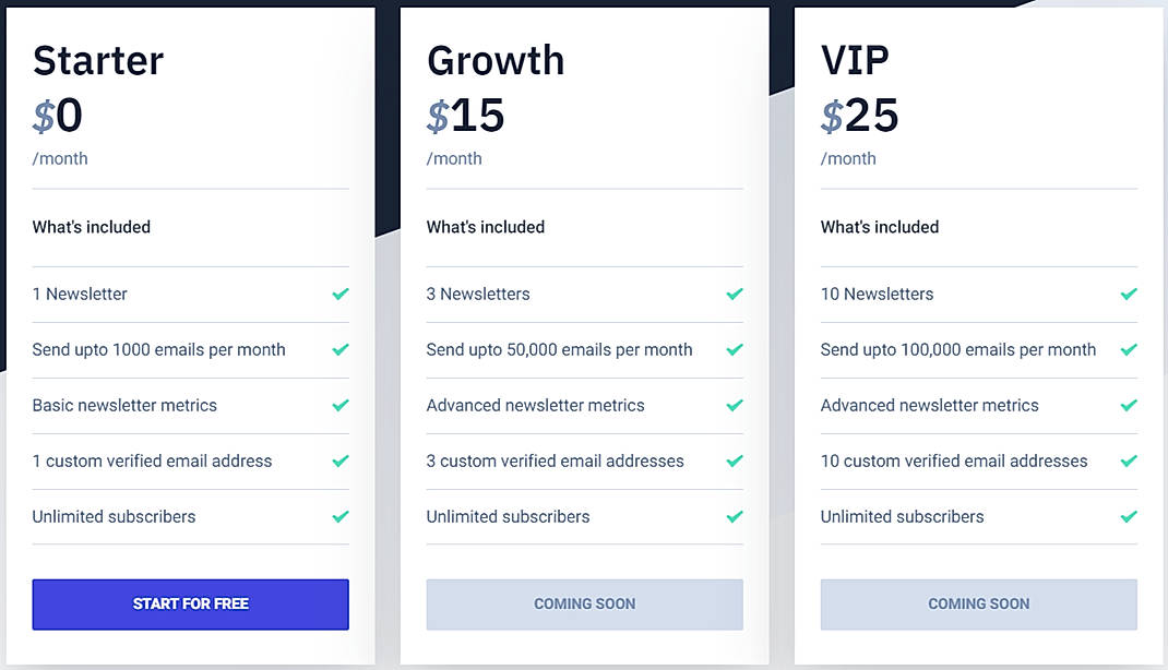 Pricing screenshot