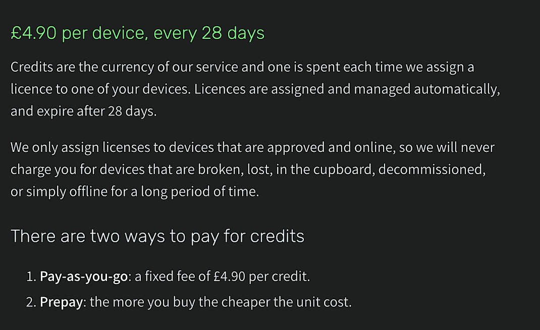 Pricing screenshot
