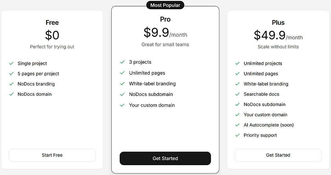 Pricing screenshot