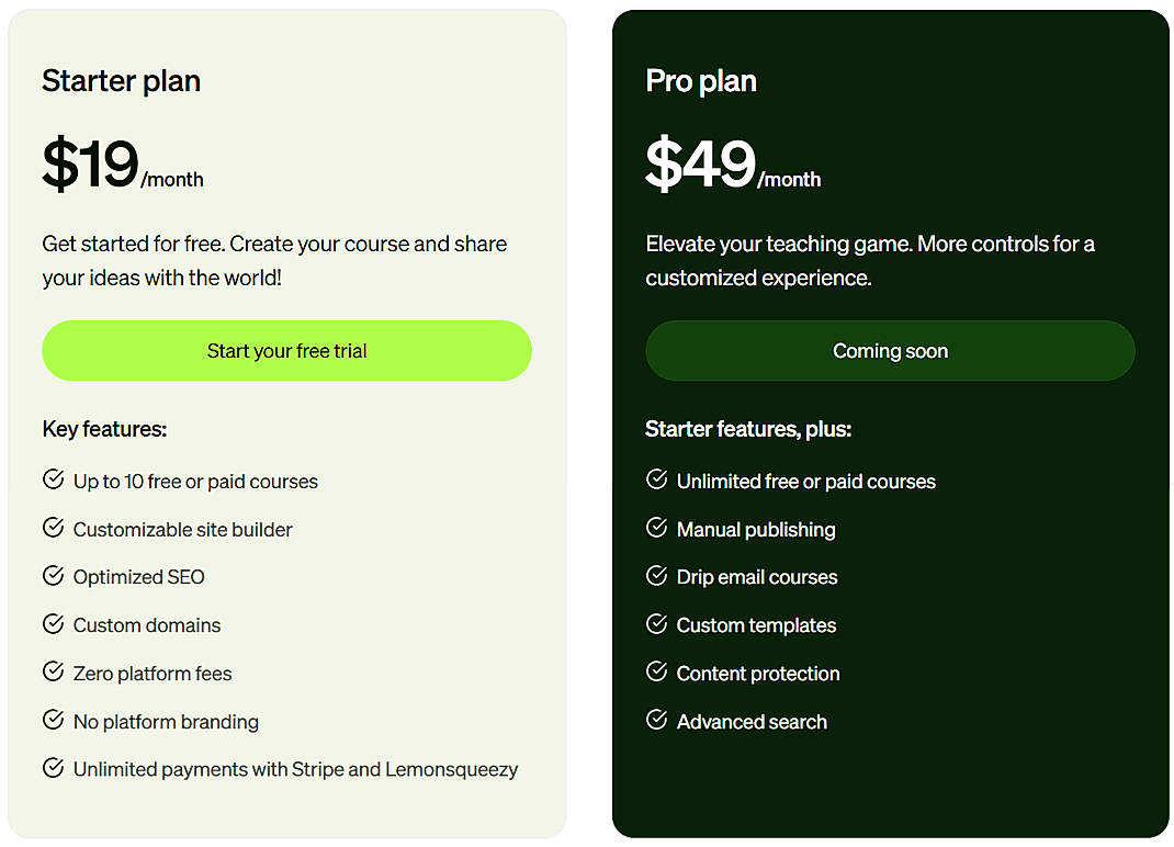Pricing screenshot