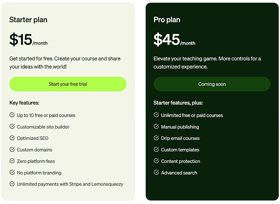 Pricing screenshot