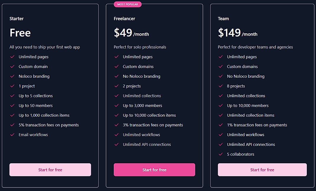 Pricing screenshot