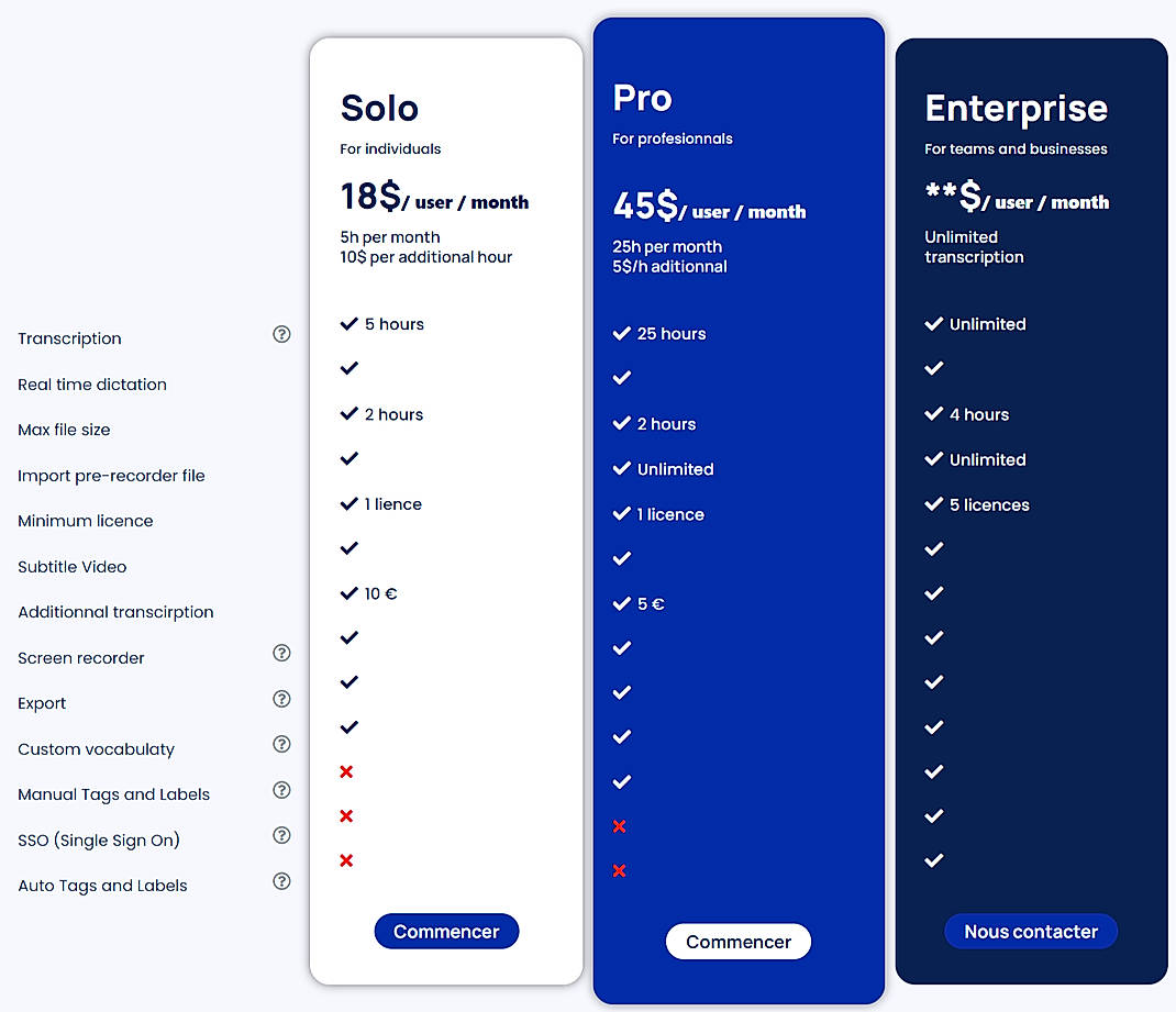 Pricing screenshot