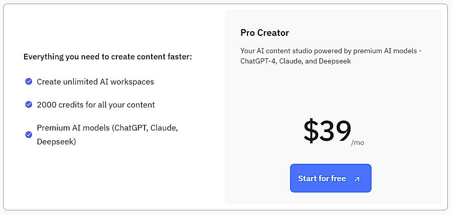 Pricing screenshot