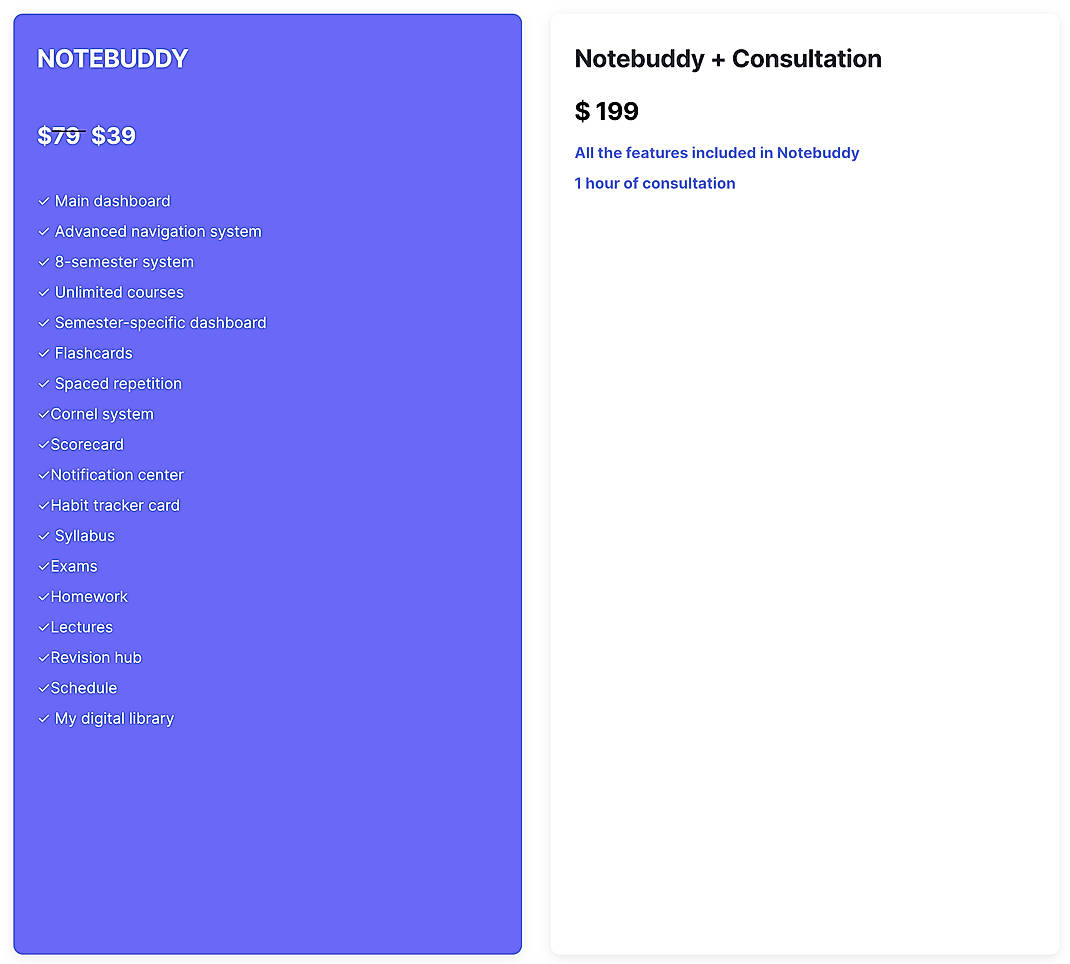 Pricing screenshot