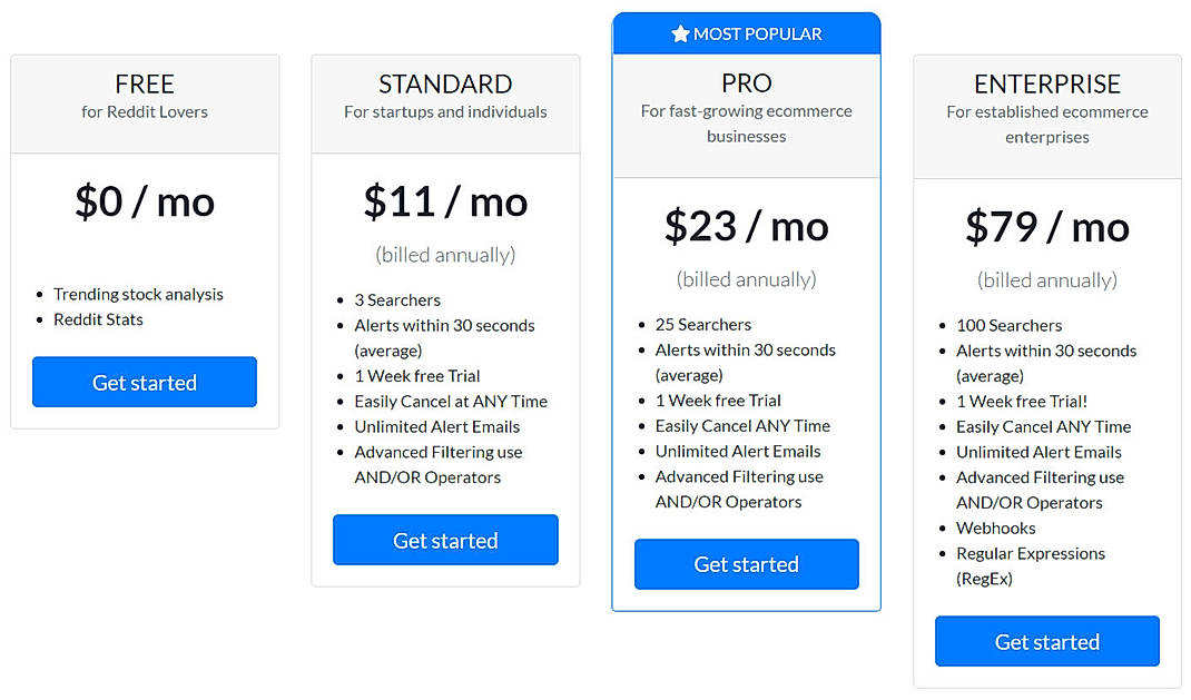 Pricing screenshot