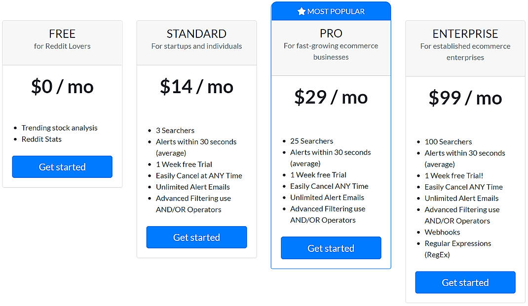 Pricing screenshot