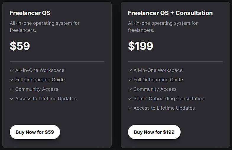 Pricing screenshot