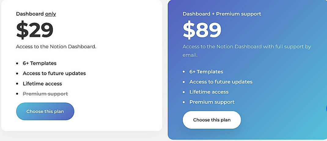 Pricing screenshot