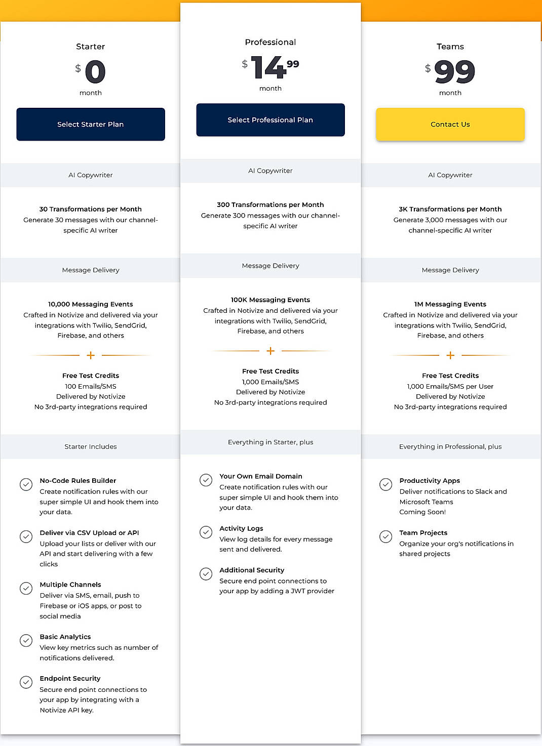 Pricing screenshot