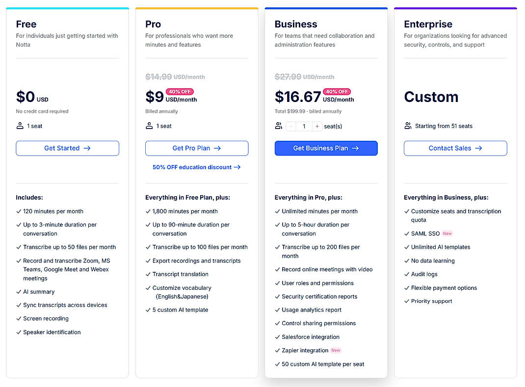Pricing screenshot