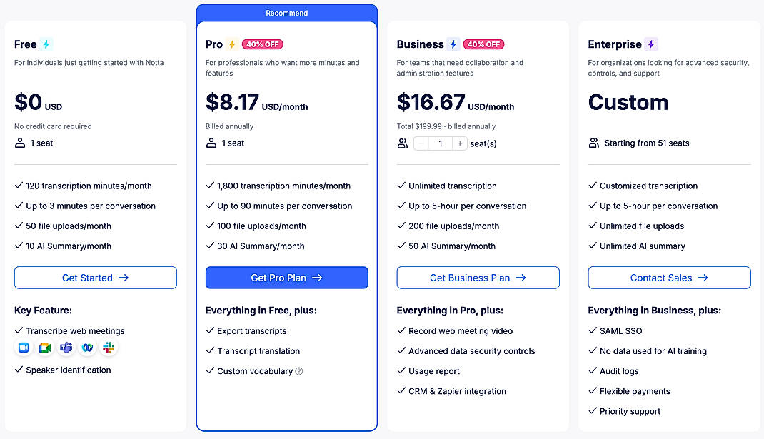 Pricing screenshot