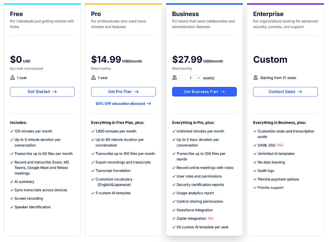 Pricing screenshot