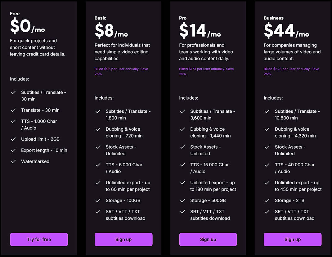 Pricing screenshot