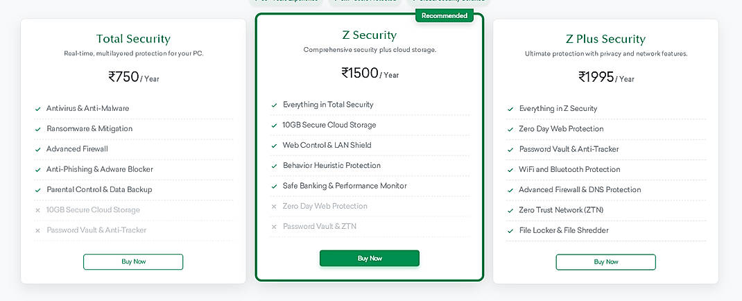 Pricing screenshot