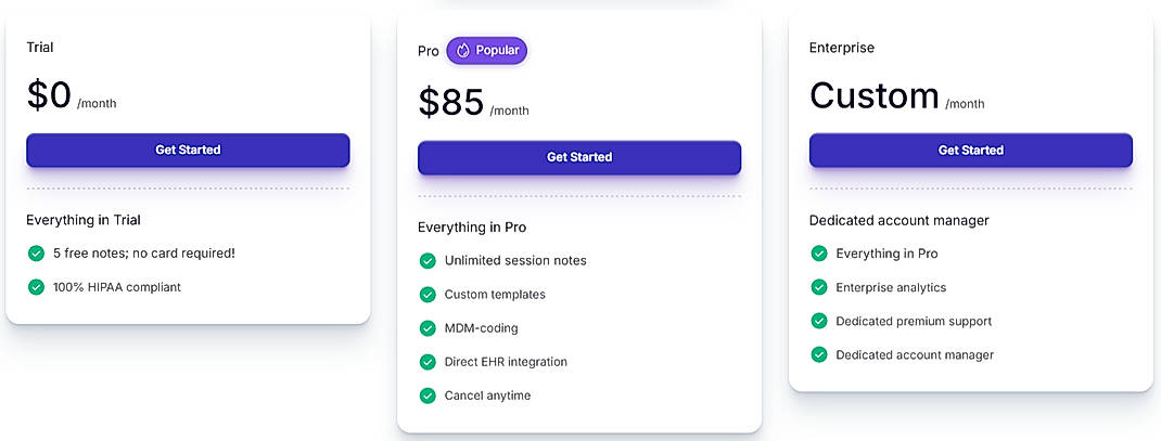 Pricing screenshot