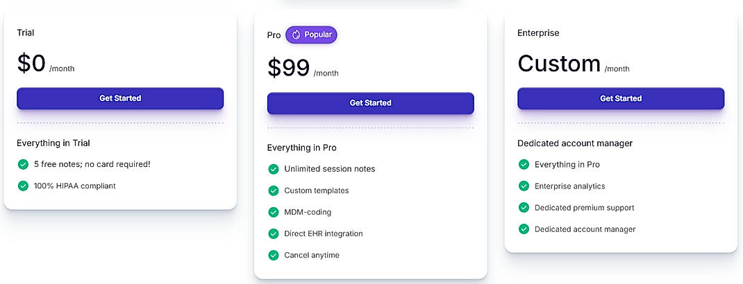Pricing screenshot