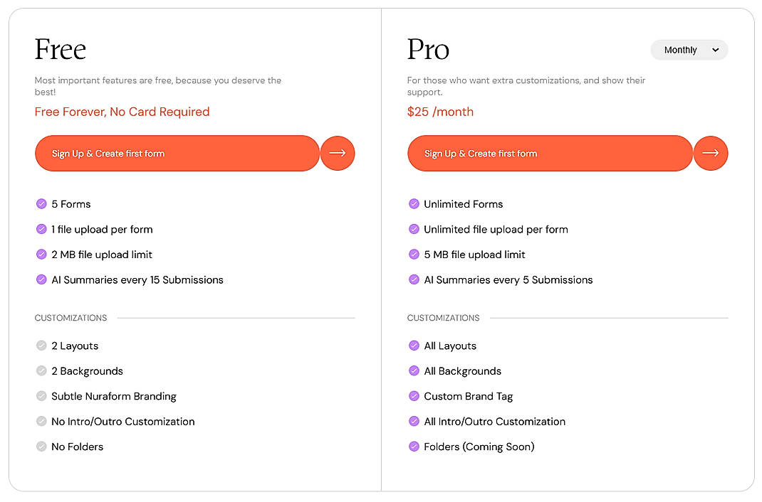Pricing screenshot